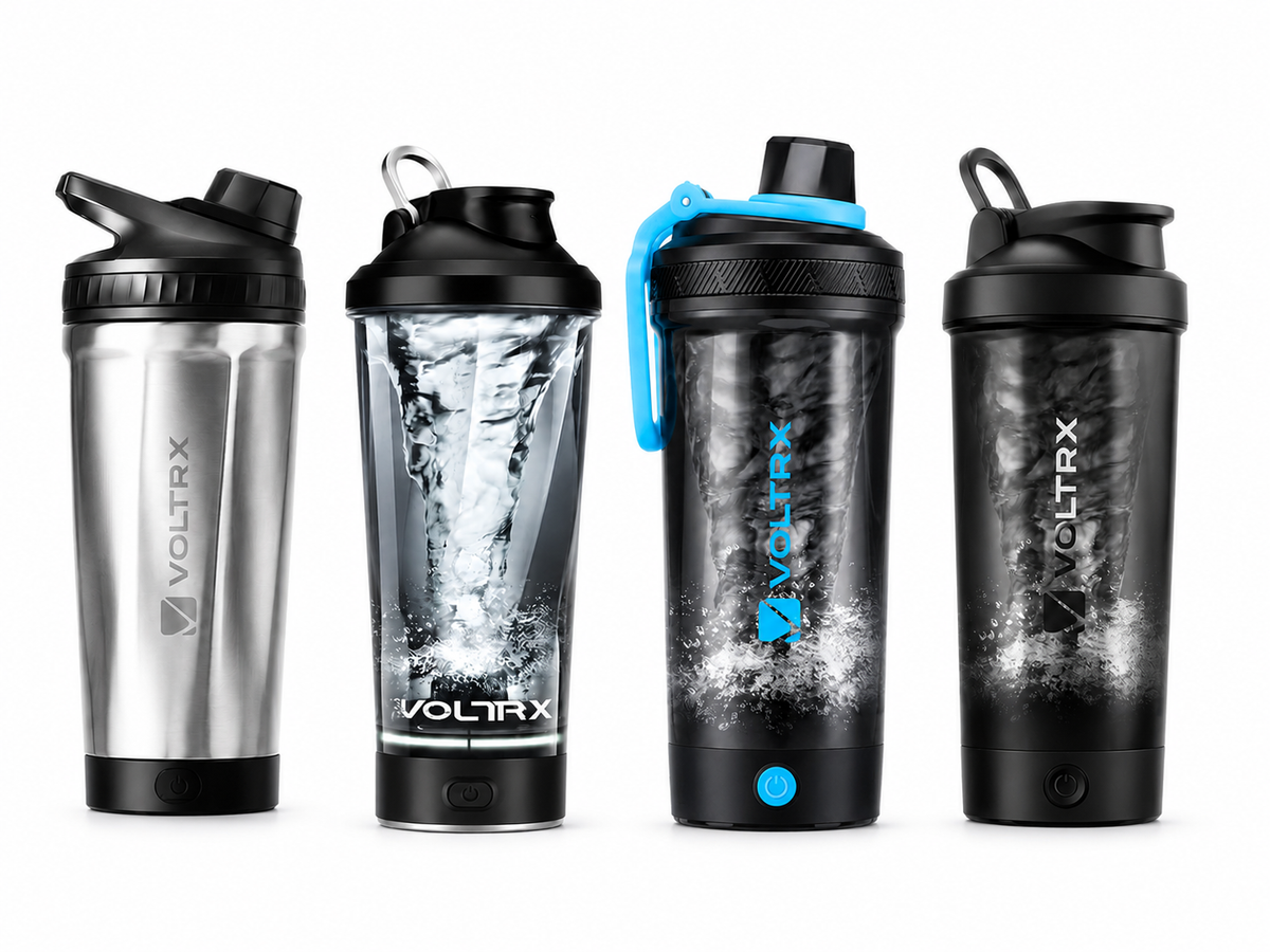 VOLTRX electric shaker lineup with blue Gallium bottle