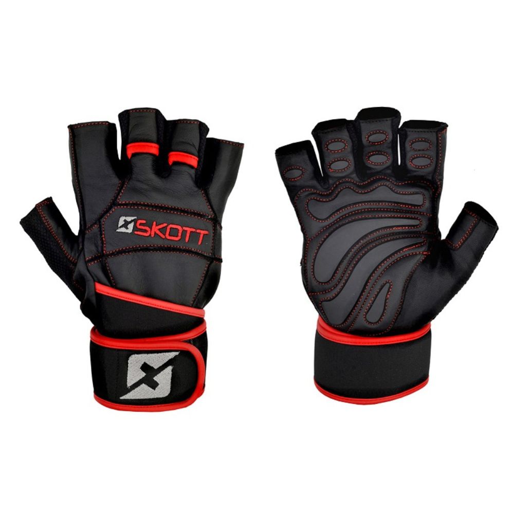 Skott Original Predator Gloves Genuine Leather Weightlifting with Double-Wrap Wrist Support, 3D Fit, Structural Palm and Finger Protection, Pull-Off System for Fitness and Exercise Unisex