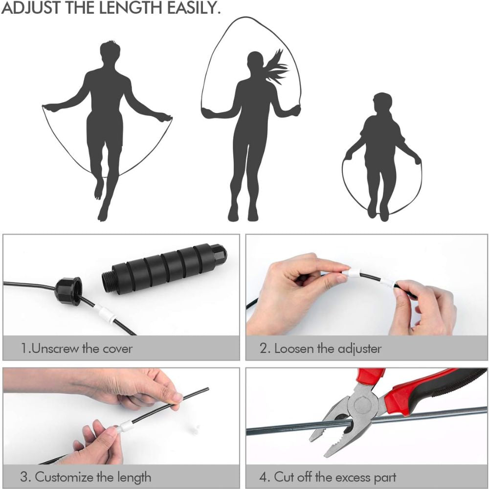Loocio Jumping Rope Tangle-Free Rapid Speed Cable with Ball Bearings Adjustable Steel with Foam Handles for Gym Exercise Fitness Workout Equipment & Slim Body for Women, Men, and Kids