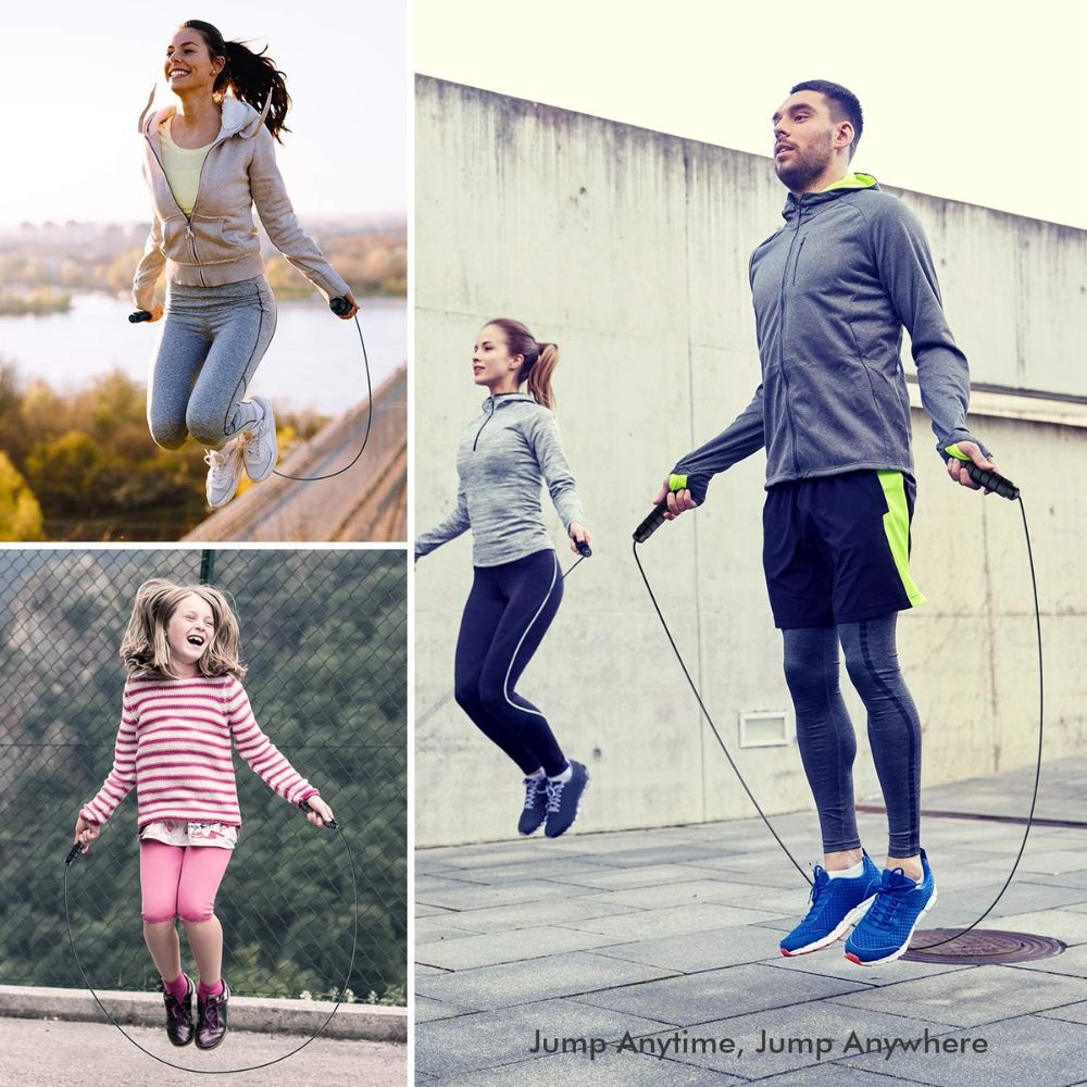 Loocio Jumping Rope Tangle-Free Rapid Speed Cable with Ball Bearings Adjustable Steel with Foam Handles for Gym Exercise Fitness Workout Equipment & Slim Body for Women, Men, and Kids