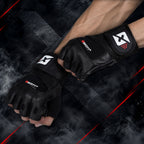 Skott Python Shadow Black Weight Lifting Gloves for Men and Women, Genuine Leather Workout Gloves with Padded Palm and Fingers, Wrist Wrap Support Fitness and Exercise Accessories (Unisex)