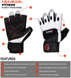 Skott Python Ice White Weight Lifting Gloves for Men and Women, Genuine Leather Workout Gloves with Padded Palm and Fingers, Wrist Wrap Support Fitness and Exercise Accessories (Unisex)
