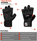 Skott Python Shadow Black Weight Lifting Gloves for Men and Women, Genuine Leather Workout Gloves with Padded Palm and Fingers, Wrist Wrap Support Fitness and Exercise Accessories (Unisex)